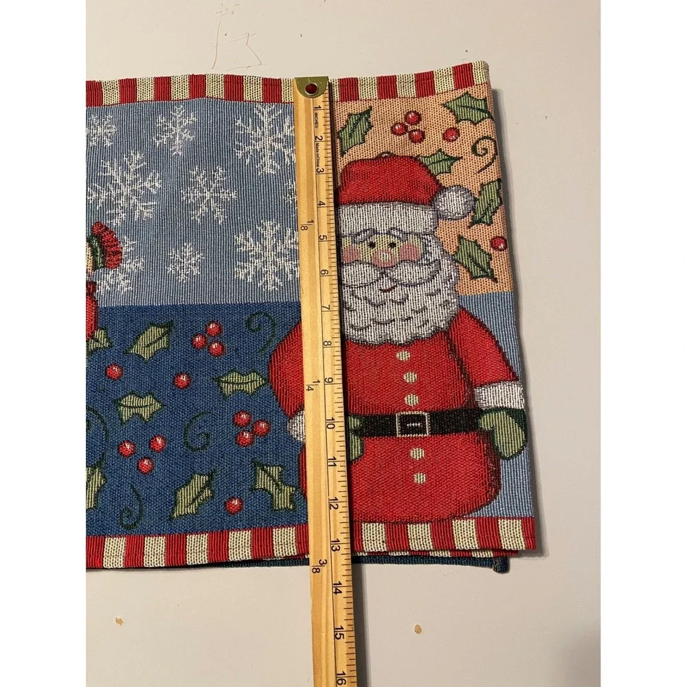 Big Lots Table Runner 13x18 Blue Excellent Christmas Santa Snowman Tapestry